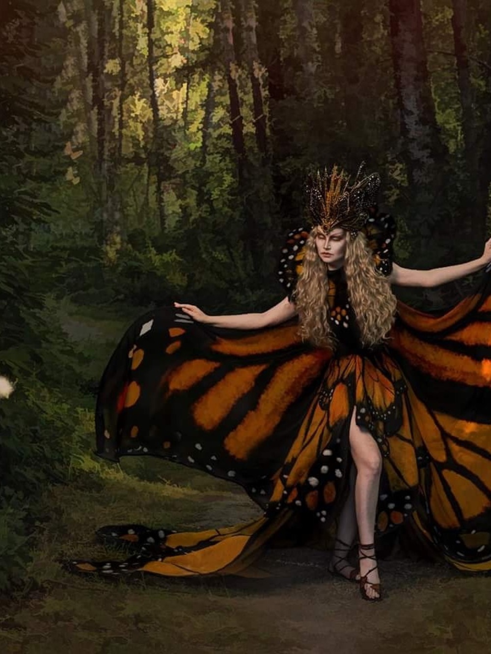 OOAK Monarch Butterfly Women’s  Costume - Felted Wool and Silk. Size 2/4 - Picture 7 of 7